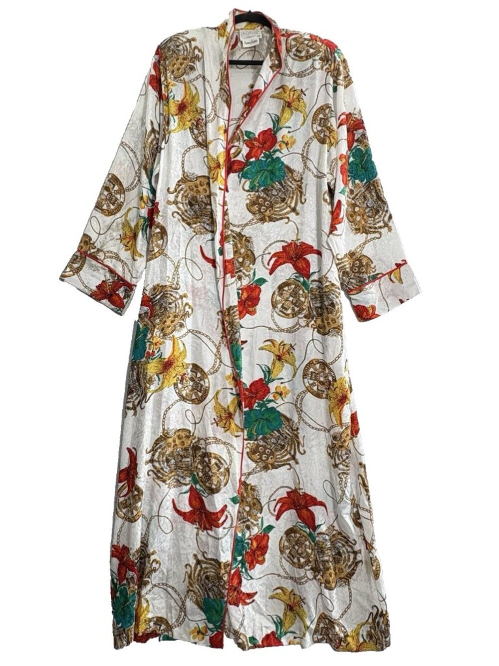Vtg MARY McFADDEN Women Shoulder Pads Pocket Peignoir Robe Sz M Multicolor 93-20
